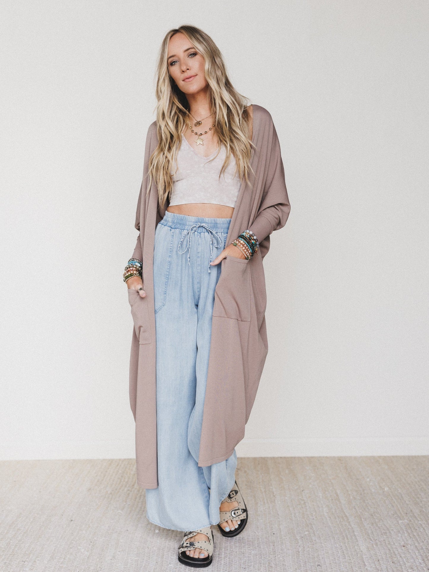 Harper Duster Dress - Mushroom - Pre Order