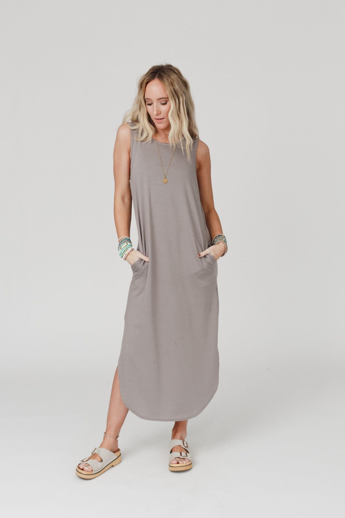 Cassie Sleeveless Pocket Maxi Dress - Coco - Pre Order