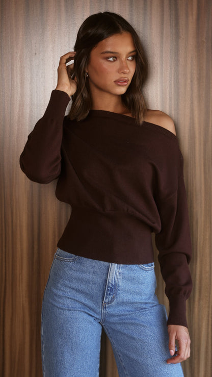 Talia Off Shoulder Top - Chocolate