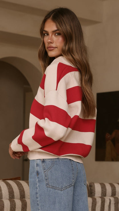 Kodi Sweater - Red/Beige Stripe