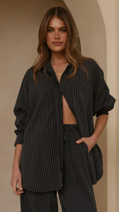 Zaila Long Sleeve Shirt - Navy/White Stripe