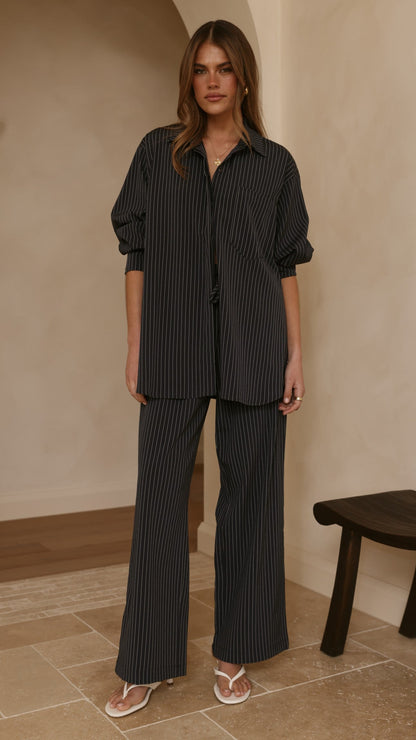 Zaila Long Sleeve Shirt - Navy/White Stripe