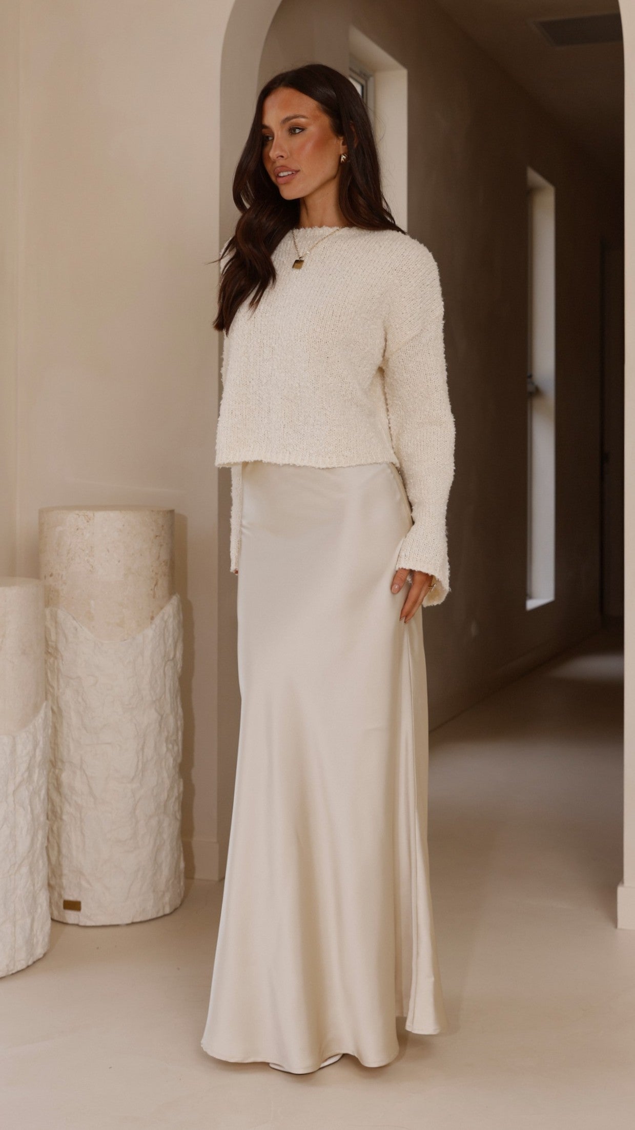 Zala Cropped Knit Sweater - Cream