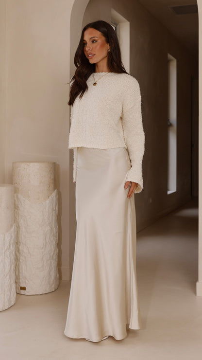 Zala Cropped Knit Sweater - Cream