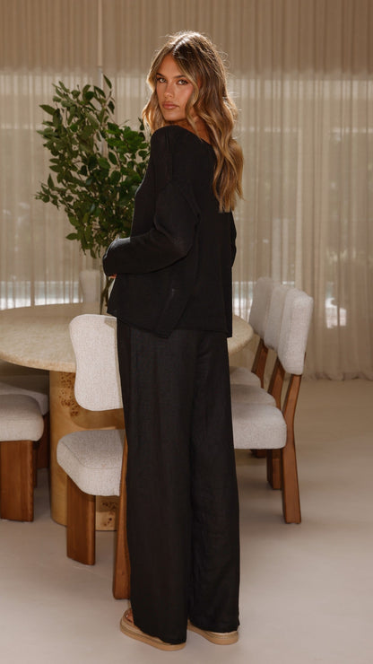 Selara Button Up Cardigan - Black