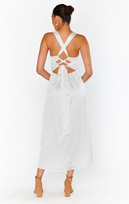 Mina Midi Dress ~ Ivory Luxe Satin