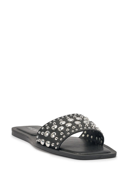 AKIRA DEVORA BLACK HARDWARE EMBELLISHED FLAT SLIP ON SANDAL