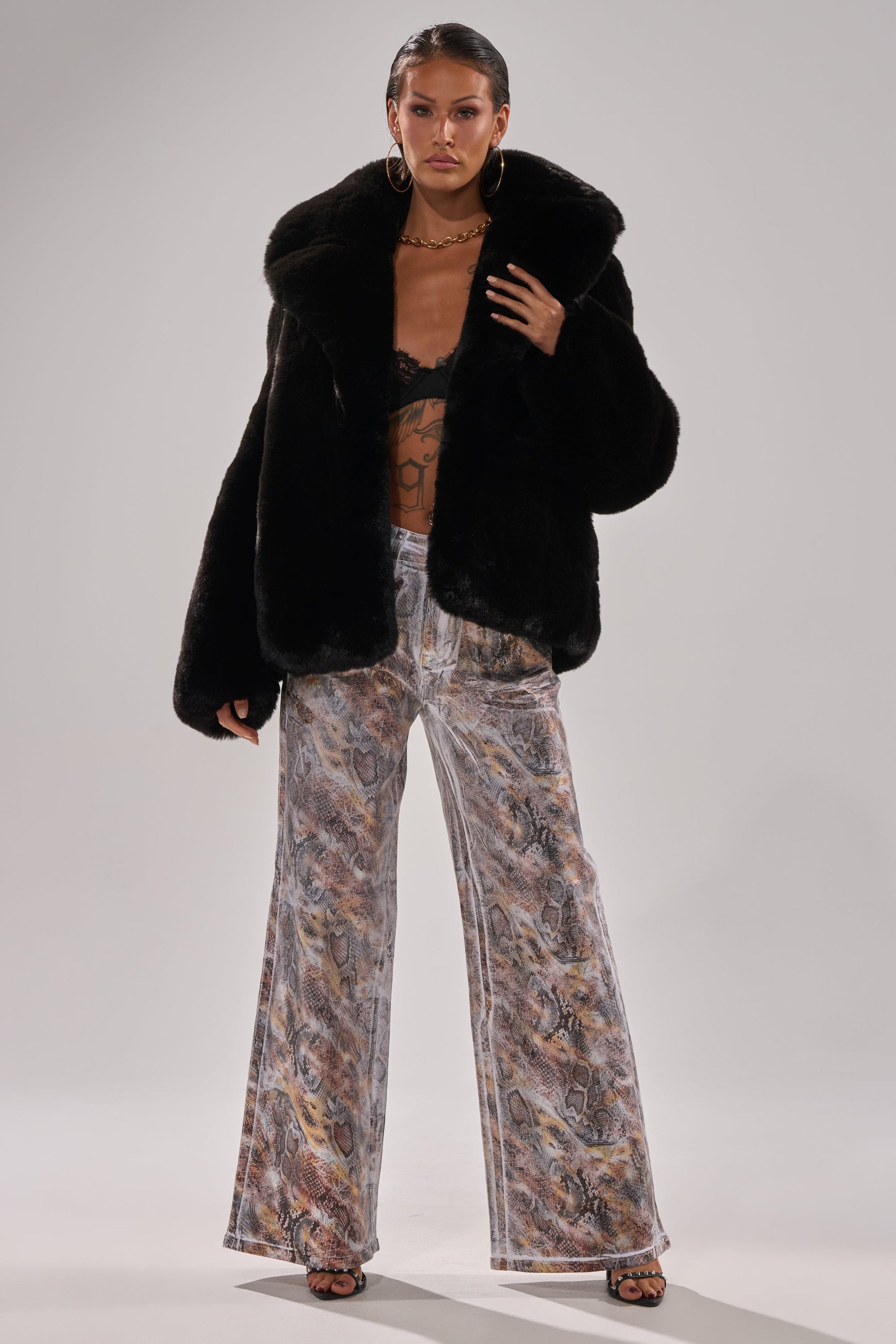 ADDICTED TO YOU METALLIC SNAKE WIDE LEG DENIM
