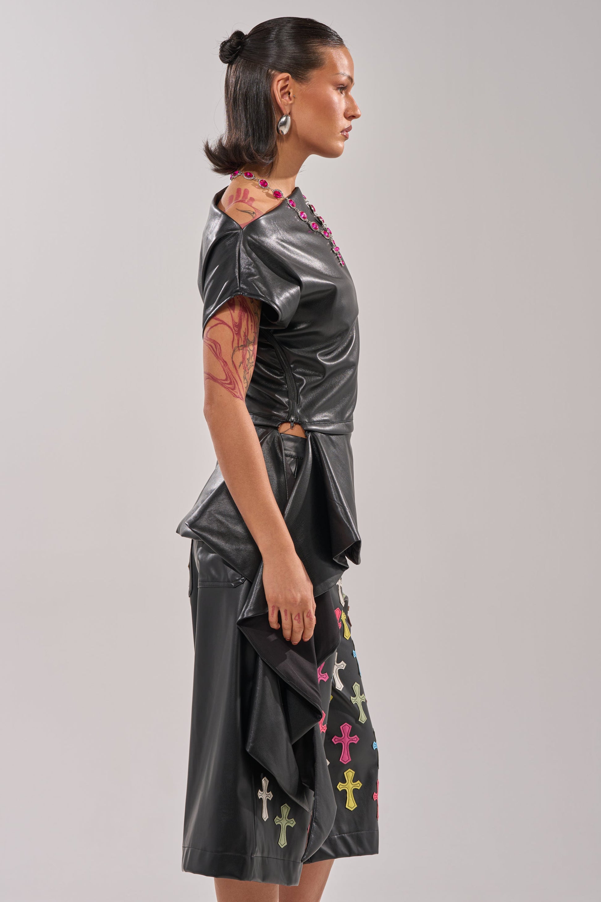 ALEXA FAUX LEATHER BLOUSE