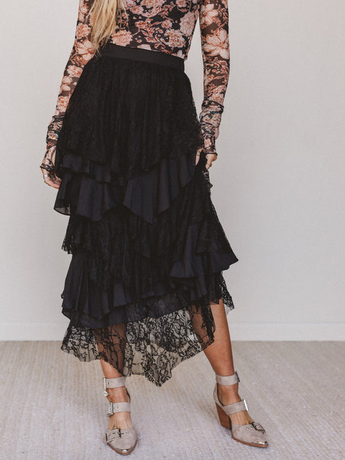 Quiet Getaway Lace Maxi Skirt - Black - Pre Order