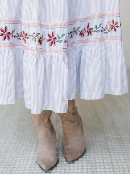 Garden Nomad Embroidered Dress - Off White Taupe