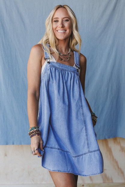 Lily Valley Denim Overalls Dress - Denim - Pre Order