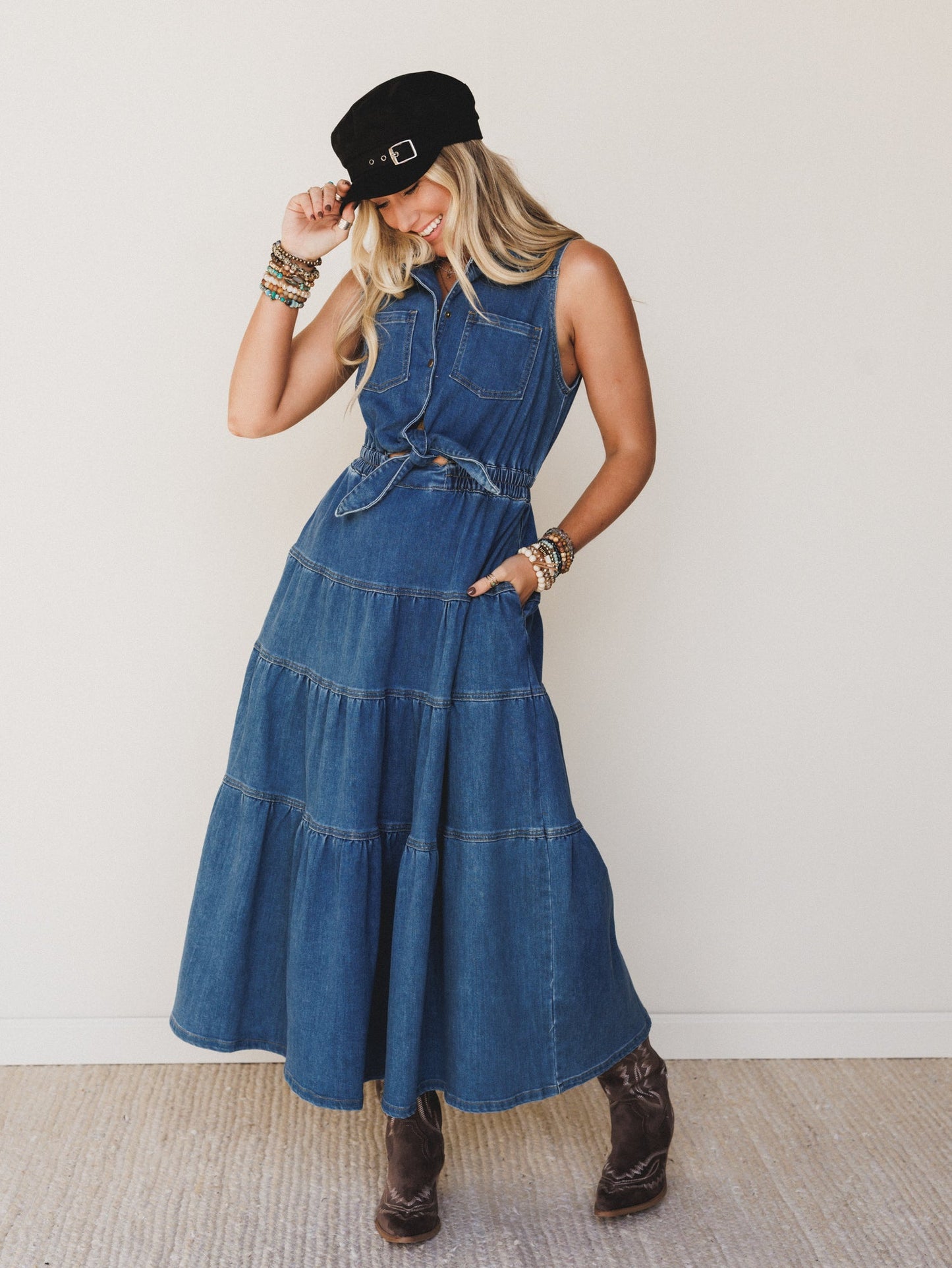 Lasso Luxe Tiered Maxi Dress - Denim - Pre Order