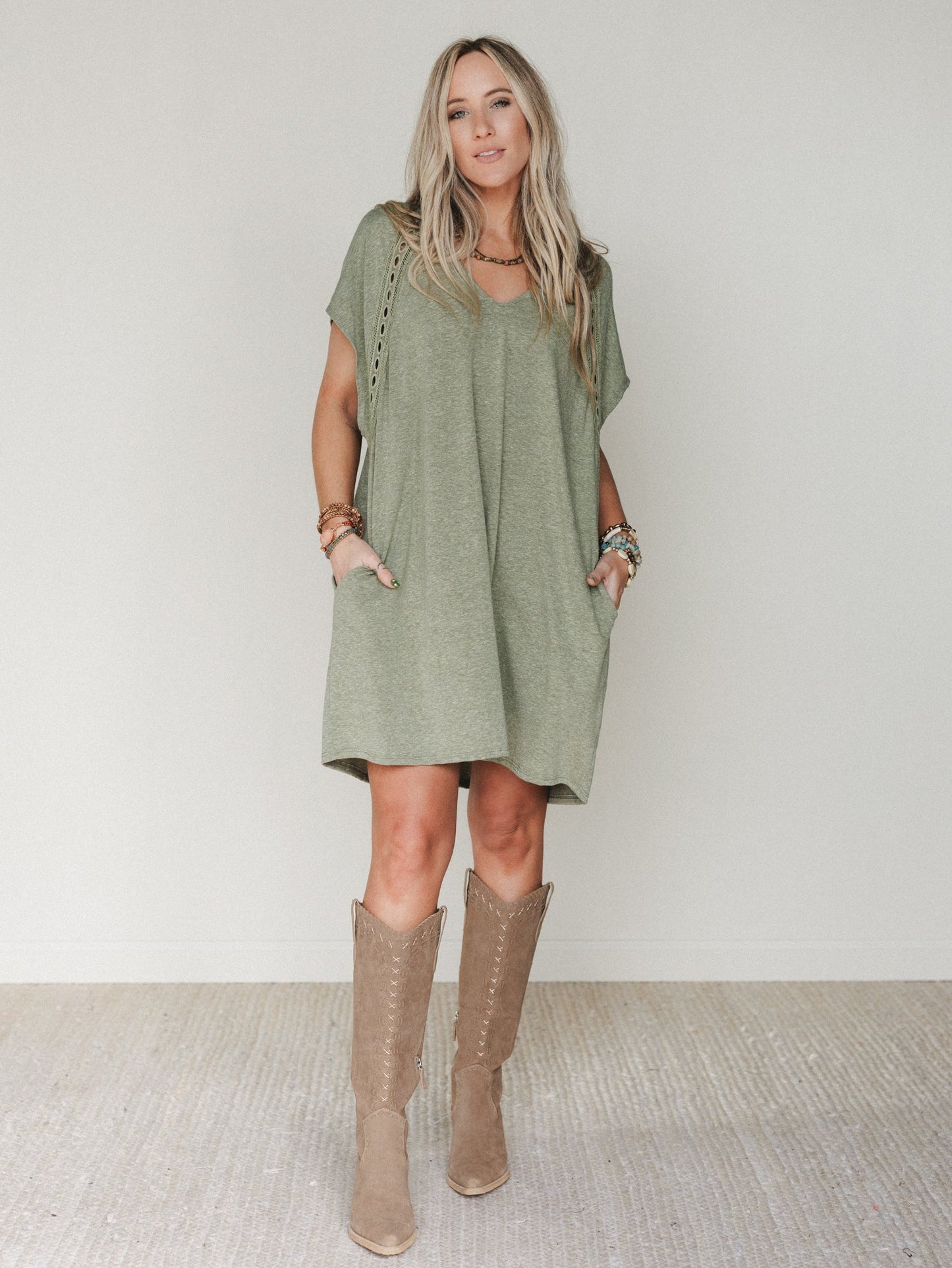 The Nest Camden Lace Tee Dress - Olive - Pre Order