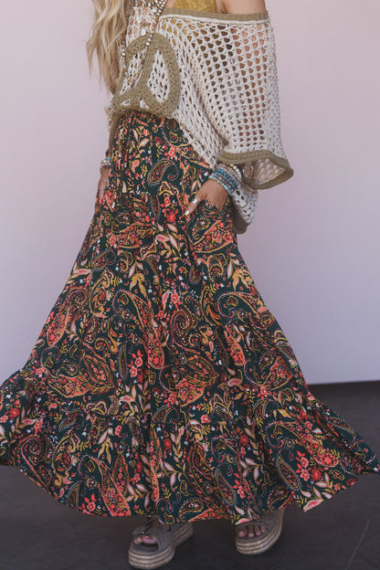 The Nest Happy Tiers Maxi Skirt - Coral Multi - Pre Order