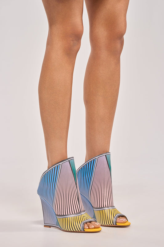 AKIRA GOLD WEDGE OPEN TOE GEOMETRIC BOOTIE