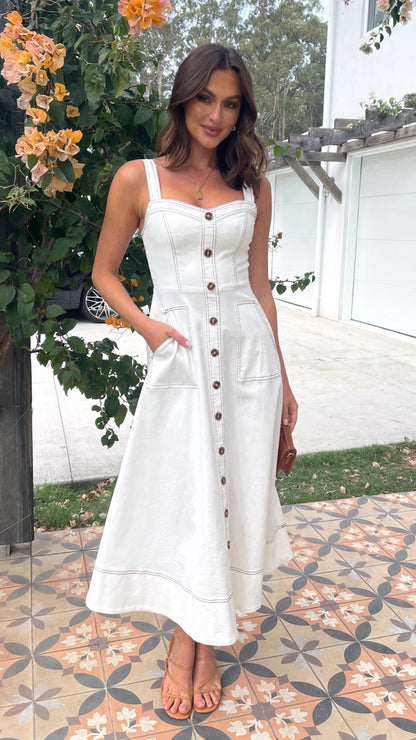 Indigo Midi Dress - White Denim