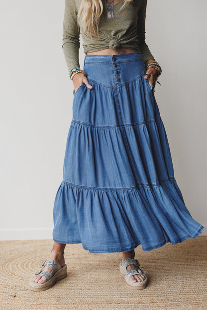 Meadow Blues Maxi Skirt - Denim - Pre Order