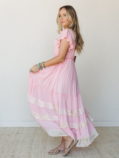 Flowery Night Maxi Dress - Pink