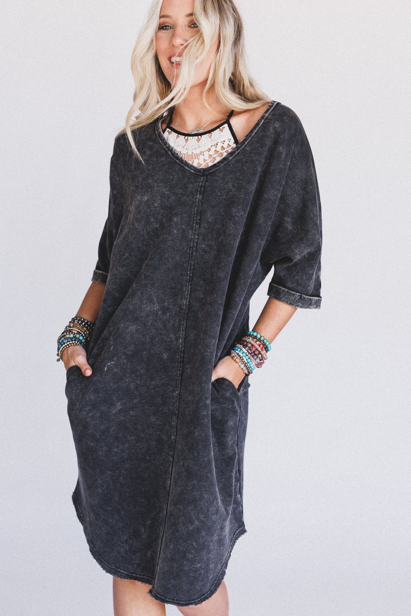 Stormy Skies Tee Dress - Black - Pre Order