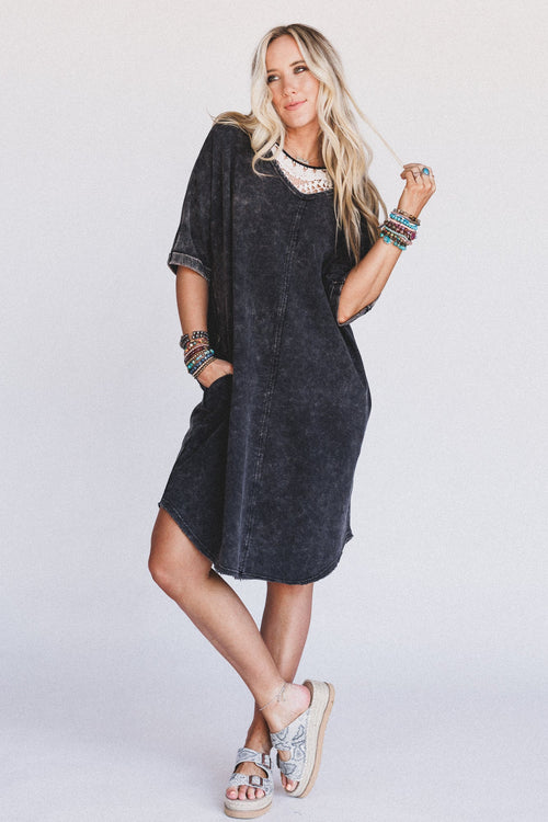 Stormy Skies Tee Dress - Black - Pre Order