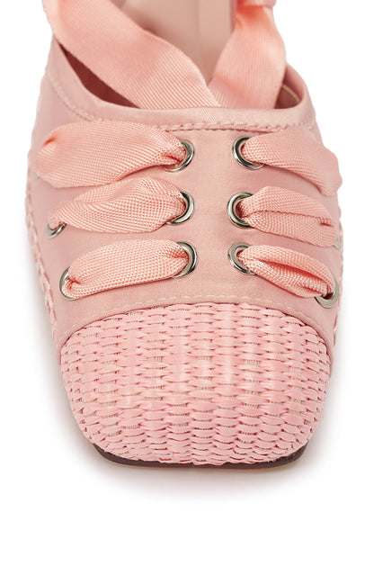 AKIRA GOLD TENDU PINK BALLET LACE UP NOVELTY HEEL PUMP