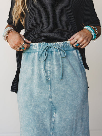 Sunfade Front Slit Maxi Skirt - Ash Blue