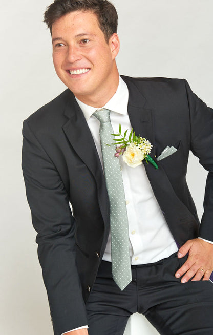 Nico Neck Tie ~ Silver Sage Dot