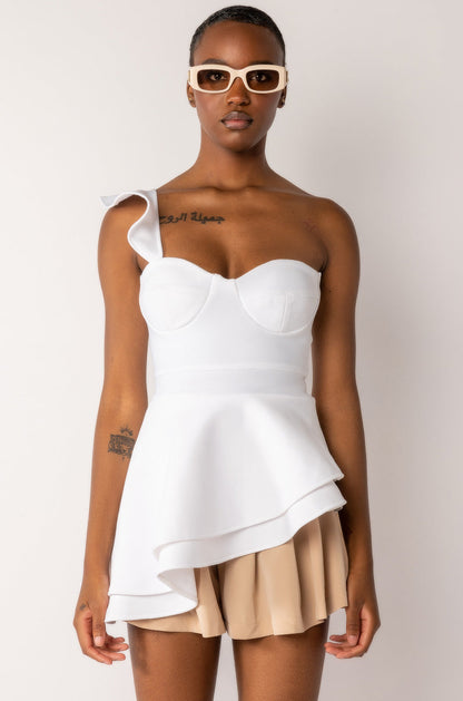 AIKO ONE SHOULDER PEPLUM BANDAGE BLOUSE
