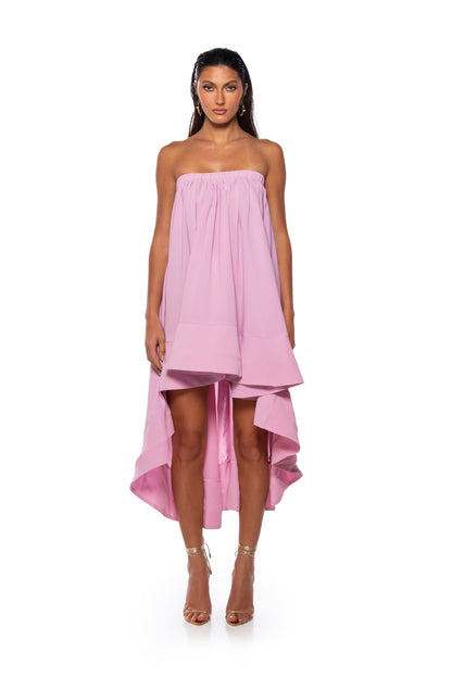 ALEX STRAPLESS HIGH LOW DRESS IN PINK