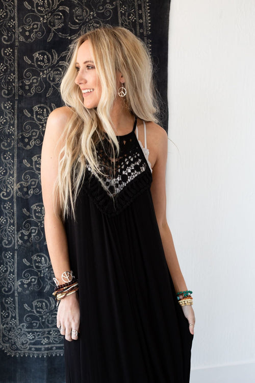 Cecily High Neck Maxi Dress - Black - Pre Order