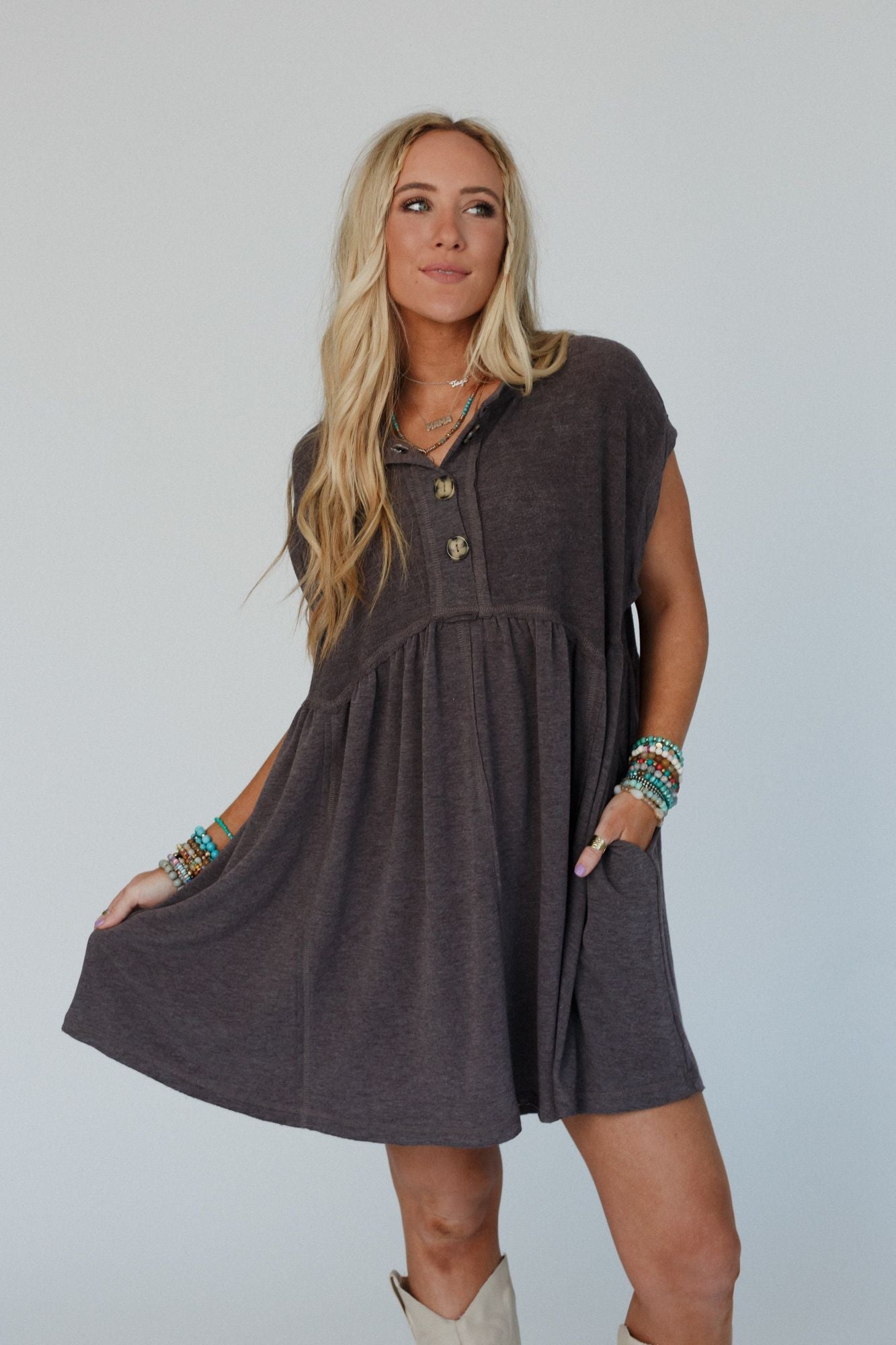 The Nest Sweet Nothings Baby Doll Dress - Charcoal - Pre Order