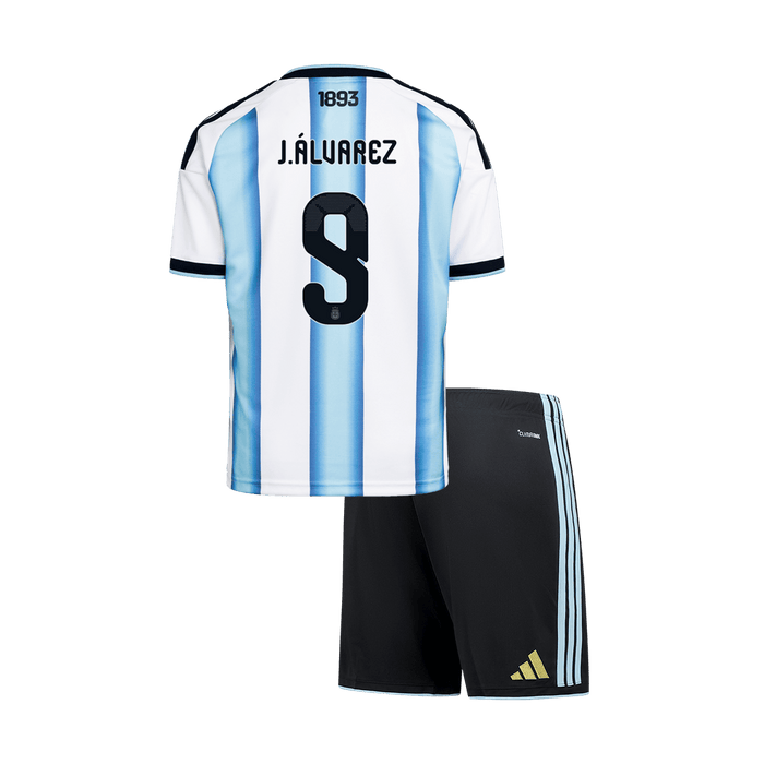 J. ALVAREZ #9 Argentina Home World Cup Kids Soccer Jerseys Kit 2026