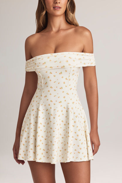 Modal Off-Shoulder A-Line Mini Dress in Floral Print