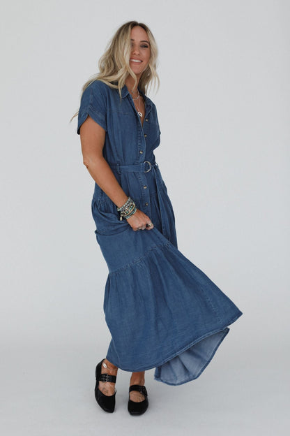 Blue Ridge Denim Maxi Dress - Medium Wash - Pre Order