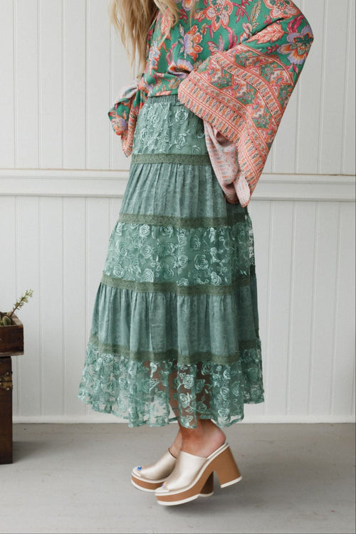 Lace Horizon Maxi Skirt - Sage - Pre Order